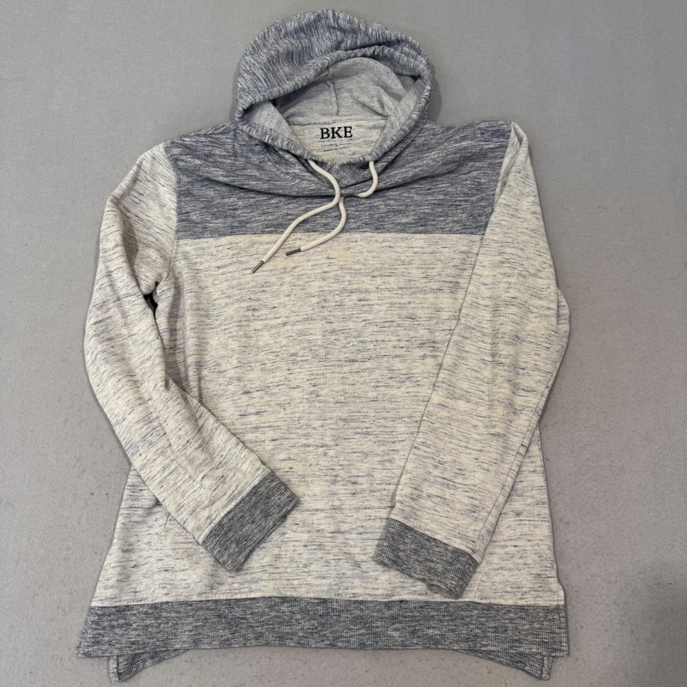 BKE Hoodie Women Large Grey White Space Dye Colorblock Pullover Knit Sweatshirt